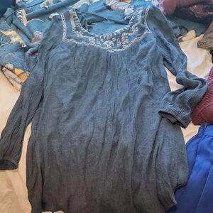 Flying Tomato Blue Embroidered 3/4 Sleeve Dress